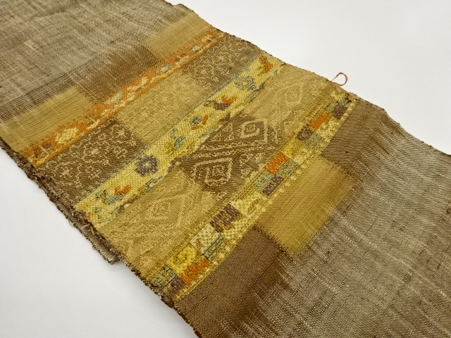 JAPANESE NAGOYA OBI / MAWATA TSUMUGI / WOVEN FLOWER & BIRD